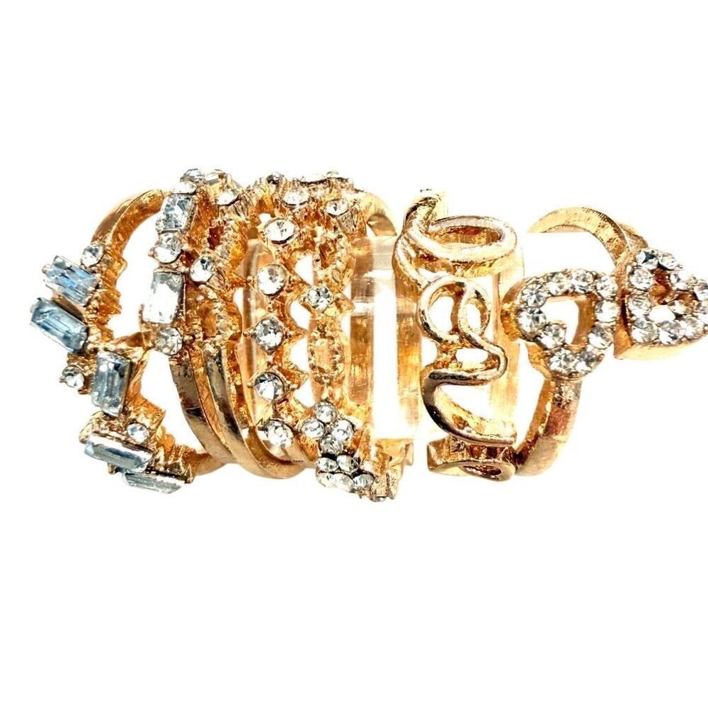 Lot of 7 Altar’d State Love & Crystal Stackable Adjustable Gold-tone Ring Set